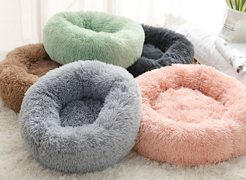 Rundes Plüsch-Hundebett für kleine Hunde und Welpen